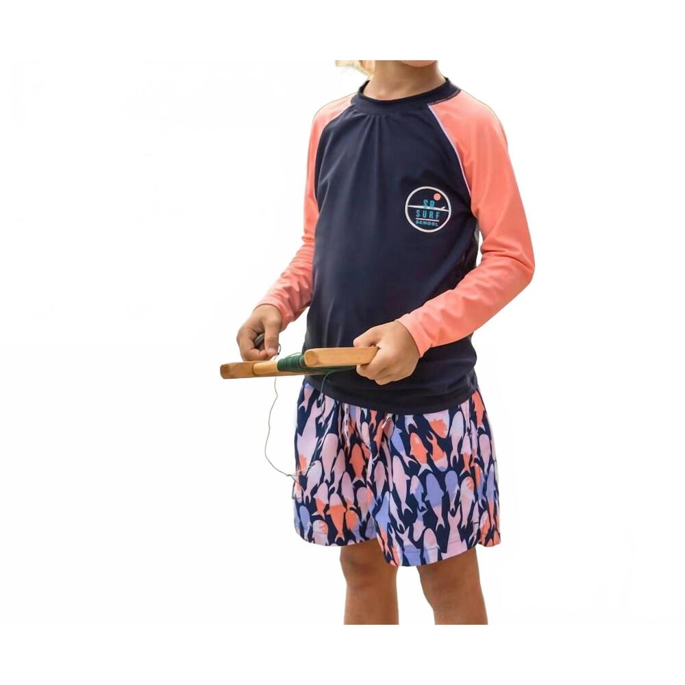 NEW SNAPPER ROCK boys surf school long sleeve rash top in navy/coral